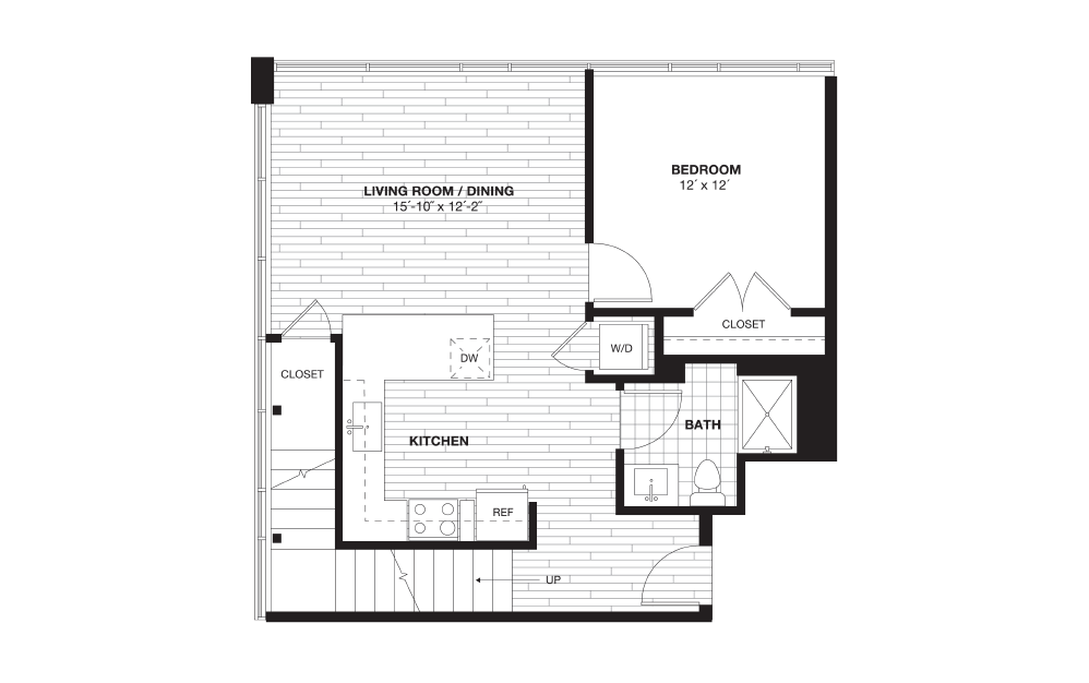 A11L - 1 bedroom floorplan layout with 1 bath and 1005 square feet. (Floor 1)