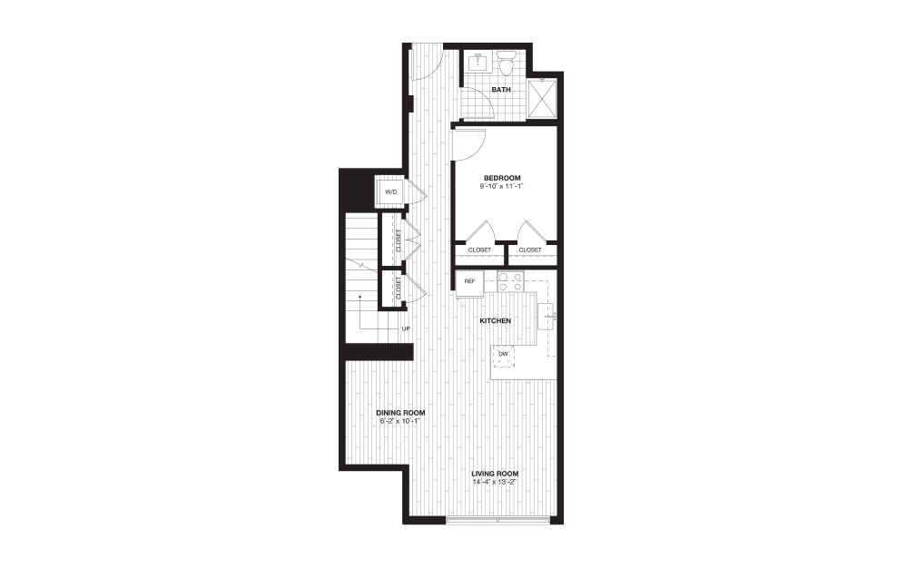 A12L - 1 bedroom floorplan layout with 1 bath and 1130 square feet. (Floor 1) A12L - 1 bedroom floorplan layout with 1 bath and 1130 square feet. (Floor 1)