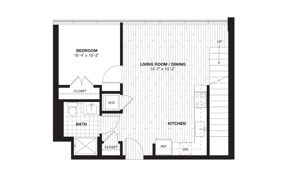 A8L - 1 bedroom floorplan layout with 1 bath and 945 square feet. (Floor 1) A8L - 1 bedroom floorplan layout with 1 bath and 945 square feet. (Floor 1)