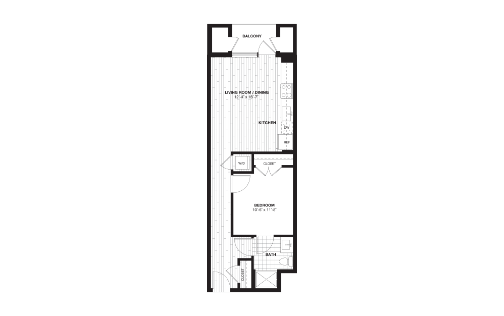 S4A - 1 bedroom floorplan layout with 1 bath and 630 square feet.