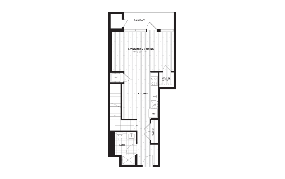 S8L - 1 bedroom floorplan layout with 1 bath and 722 square feet. (Floor 1) S8L - 1 bedroom floorplan layout with 1 bath and 722 square feet. (Floor 1)